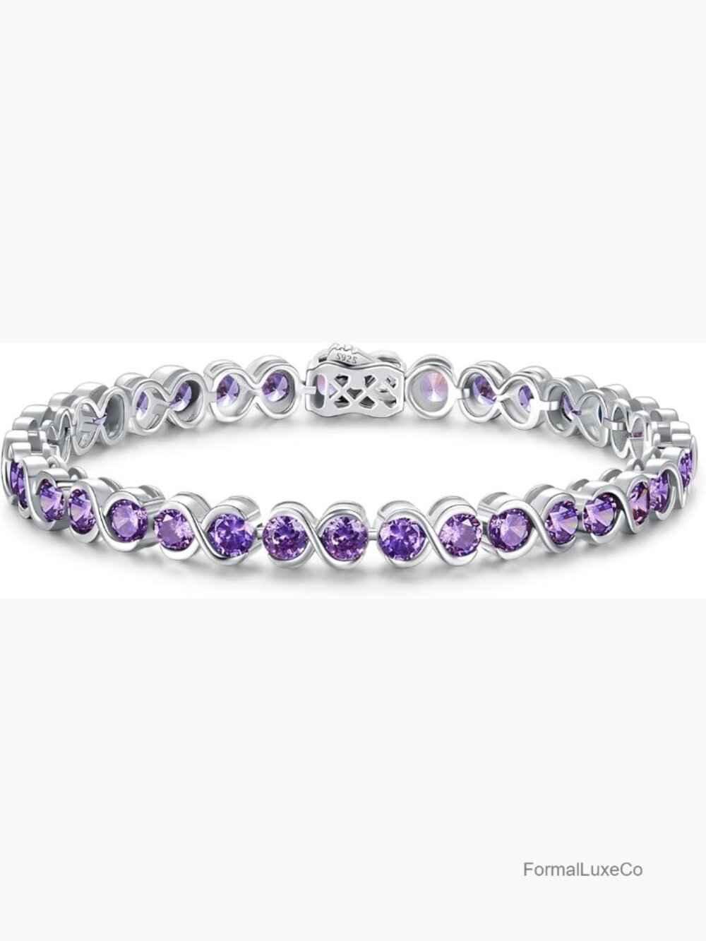 Sterling Silver Infinity Tennis Bracelet, 7 Inch Birthstone Bracelet for Women